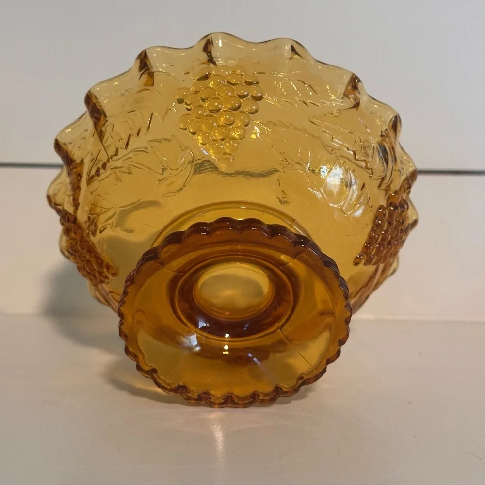 Vintage Indiana Amber Glass Grapevine Embossed Pedestal Candy Dish - Picture 3 of 8